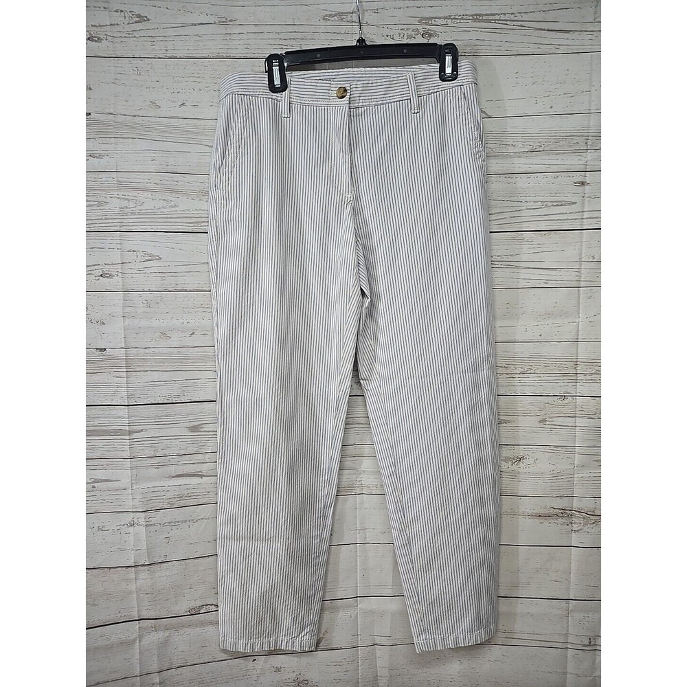 Talbots Relaxed Chino Pants Women's size 6 Blue Pinstripe Beige Straight Leg